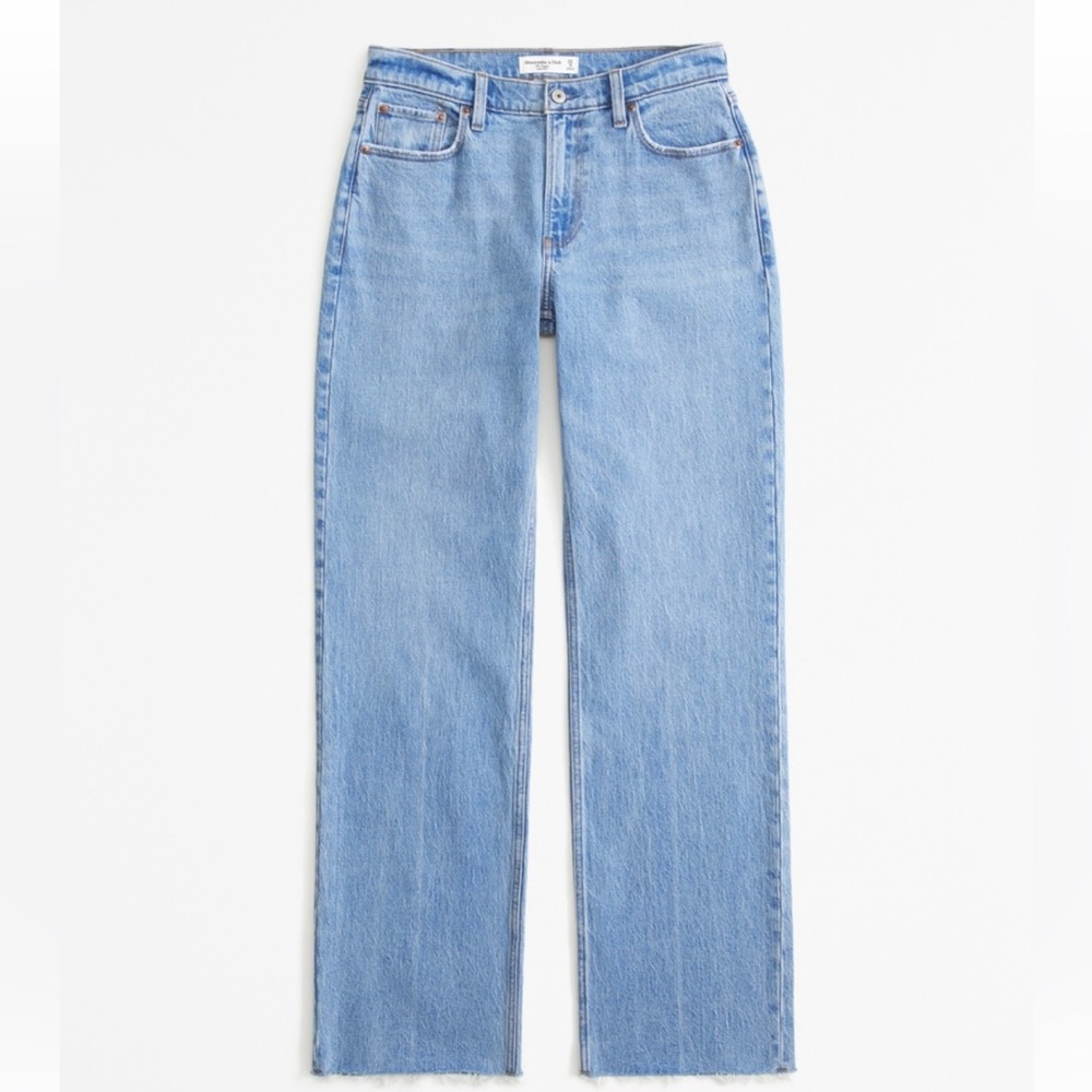 Abercrombie Women’s Low Rise Baggy Jean (color: medium with raw hem)
